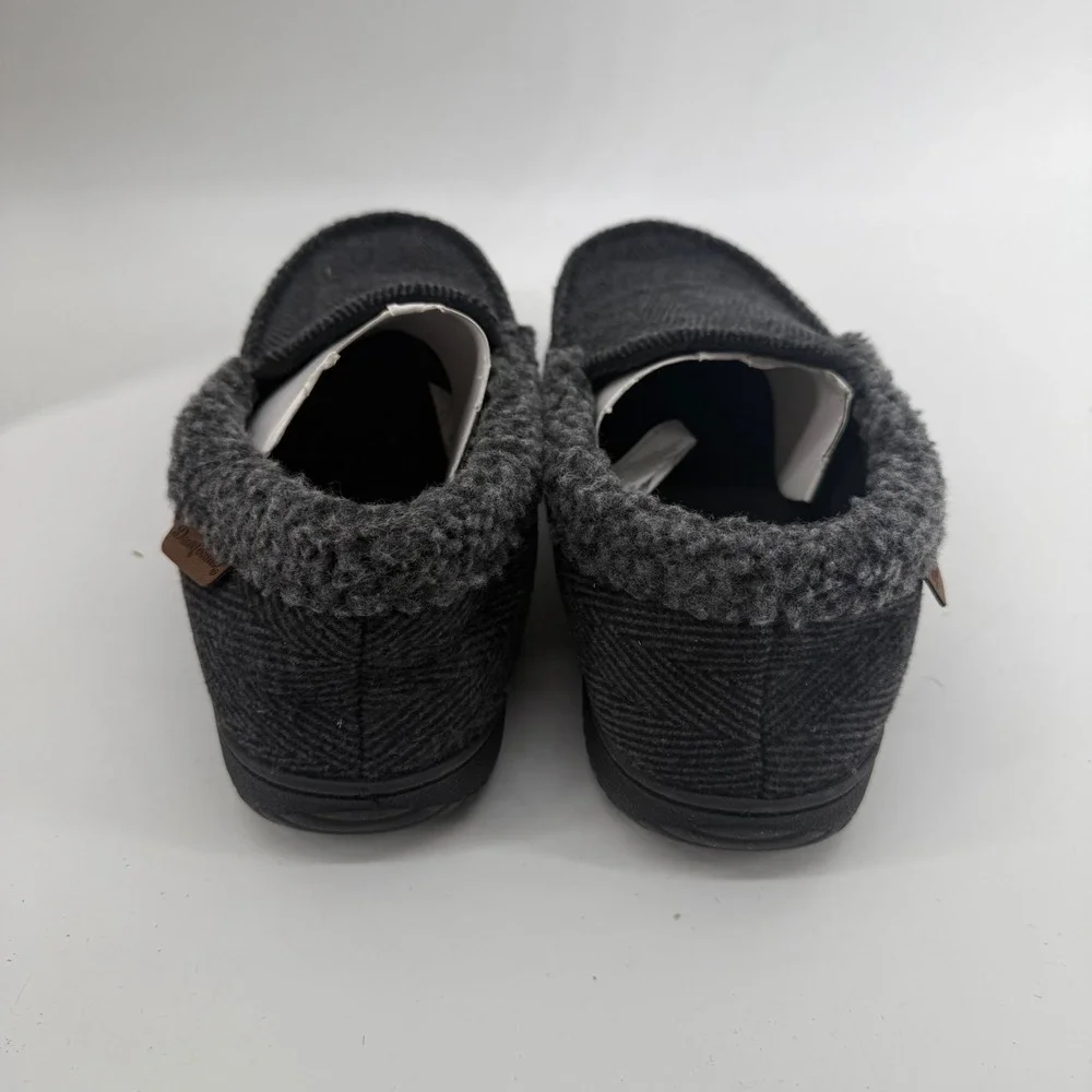Dearfoams Mens Memory Foam Moccasin Slippers‎ Grey Herringbone Size M 9-10